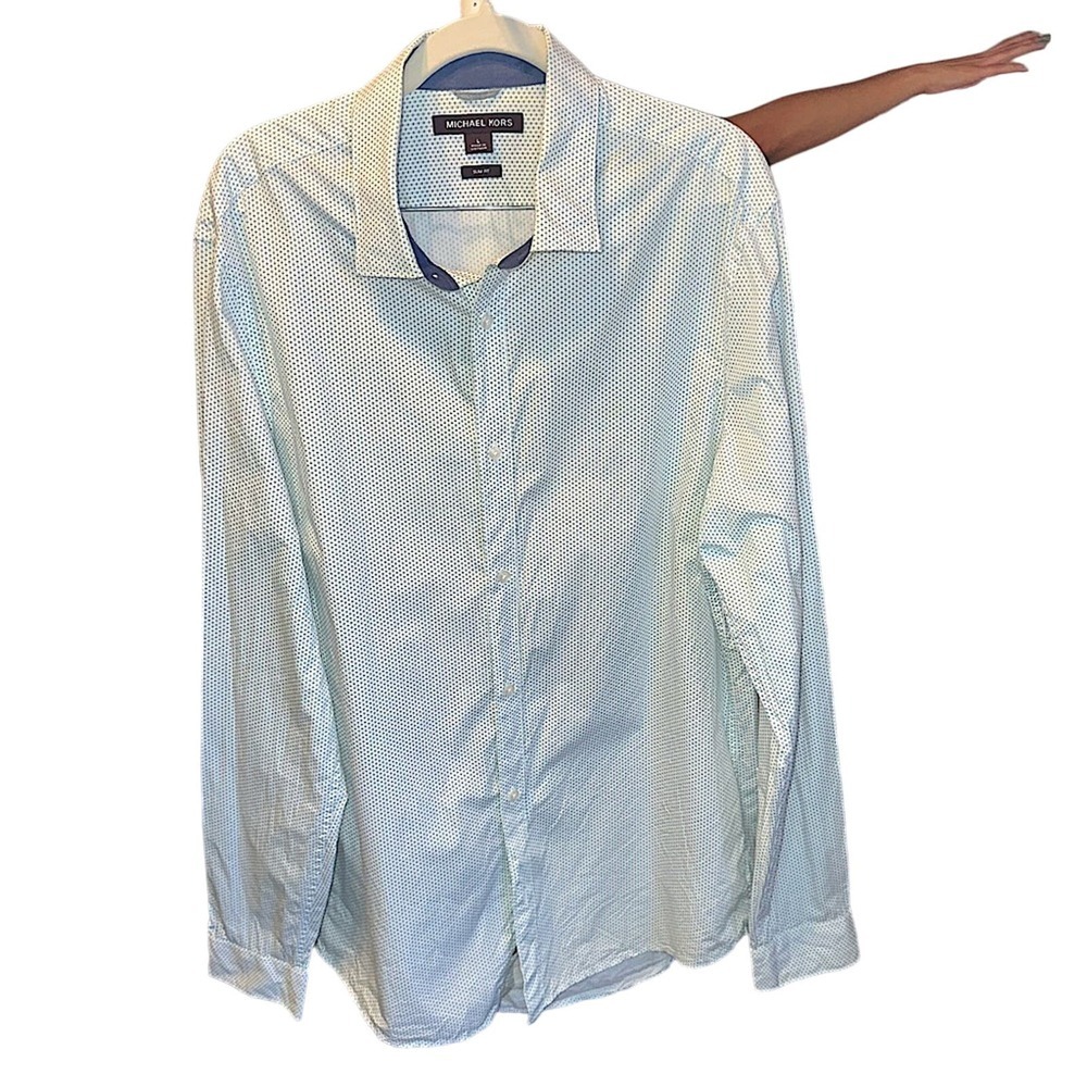Michael Kors Slim Fit, Travel Stretch, Long-Sleeved Shirt with Buttons, Large